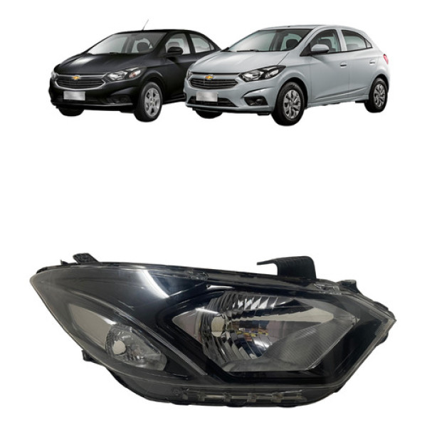 Farol Onix Prisma 2018 Com Led Elétrico Friso Preto Direito 